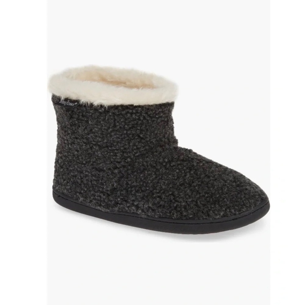 Minnetonka Womens Pile Lined Ankle Slippers Charcoal Grey Sherpa XL 9.5-10.5
